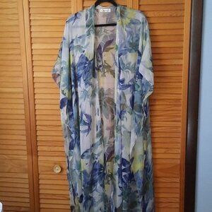 SaltyLemon Blue Floral Cap Sleeve  Open Side Slit Swimsuit Cover Up One Size